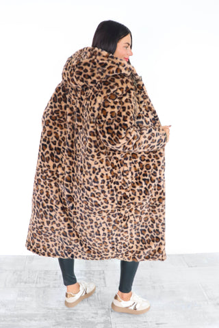 Seeing Double - Khaki Leopard Print Reversible Longline Puffer Coat