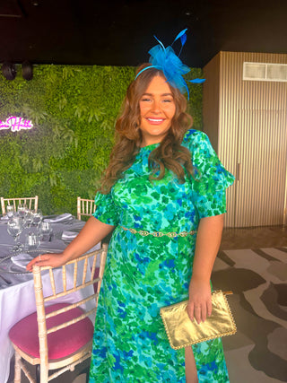 Cuff it Up - Green Blue Floral Midi Dress