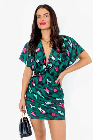 Knot Your Average - Forest Leopard Mini Dress