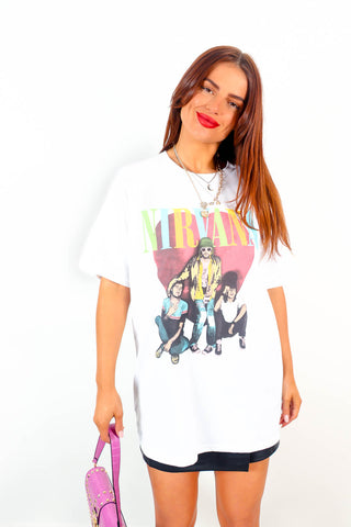 I'm With The Band - White Multi Nirvana Licensed T-Shirt