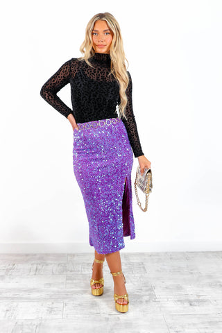 Party With Me - Purple Sequin Midi Skirt