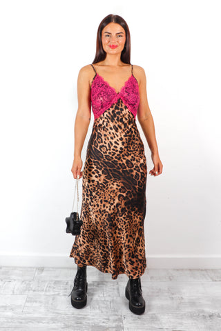 Say You're Mine - Pink Lace Leopard Print Maxi Dress