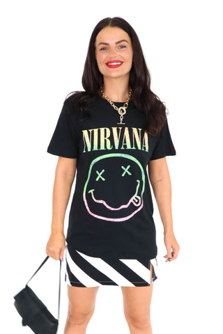 I'm With The Band - Black Multi Smiley Nirvana Licensed T-Shirt