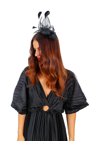 Endlessly Fascinating - Black Feather Sinamay Fascinator
