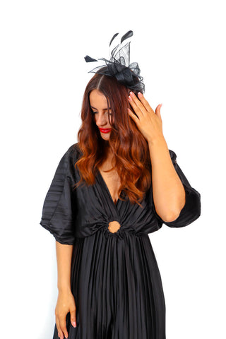 Endlessly Fascinating - Black Feather Sinamay Fascinator
