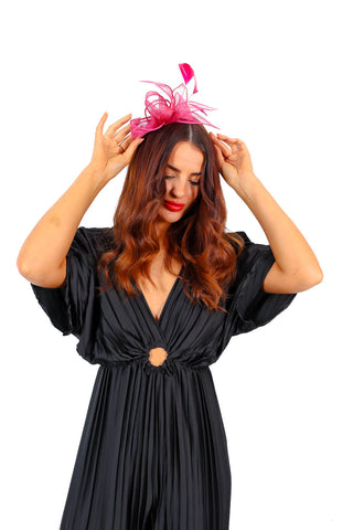 Endlessly Fascinating - Fuchsia Feather Sinamay Fascinator
