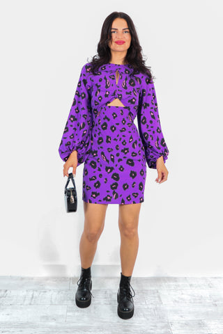 Cut Them Out - Purple Leopard Print Mini Dress