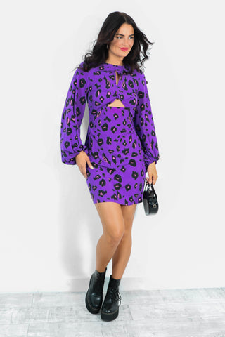 Cut Them Out - Purple Leopard Print Mini Dress