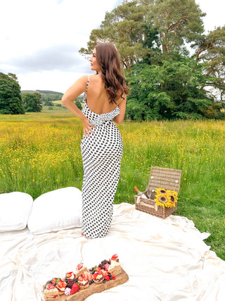 Such A Frill - White Black Polka Dot Frill Maxi Dress