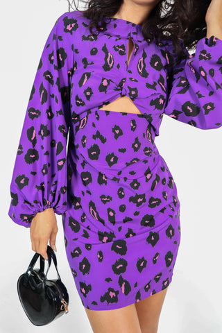 Cut Them Out - Purple Leopard Print Mini Dress