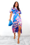 Got The Flower - Blue Pink Abstract Print Midi Dress