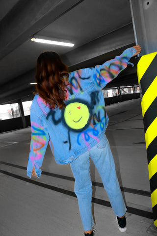 Cooler Than You - Blue Graffiti Smiley Face Denim Jacket