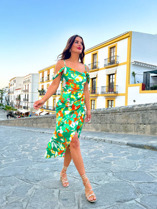 Epitome of Elegance - Green Yellow Floral Midi Dress
