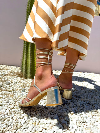Twist The Rules - Gold Lace Up Sandals