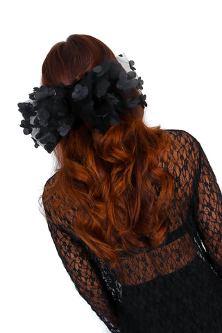 Buy Me A Bouquet - Black Flower Mesh Bow Hair Clip