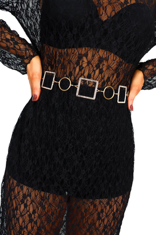 For The Glam - Gold Diamante Square Circle Chain Belt
