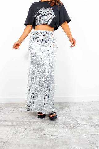 Sequin The Moment - Silver Sequin Maxi Skirt