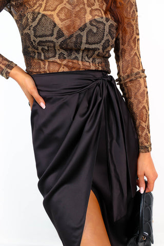 Wrap You Up - Black Wrap Tie Midi Skirt