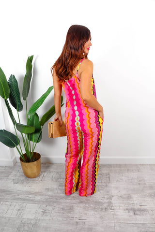 Jumps Out - Pink Printed Wide Leg Jumpsuit