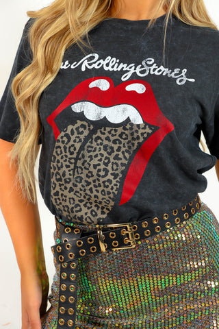 I'm With The Band - Acid Wash Leopard Rolling Stones Licensed T-Shirt