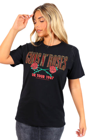 I'm With The Band - Black Red Diamante Guns N Roses T-Shirt