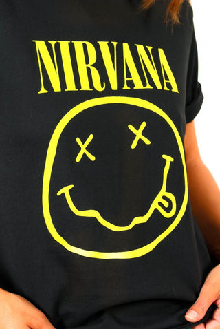 I'm With The Band - Black Yellow Smiley Nirvana Licensed T-Shirt