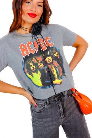 I'm With The Band - Grey Red AC/DC Crop T-Shirt