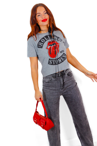 Im With The Band - Grey Red Rolling Stones Licensed Crop T-Shirt