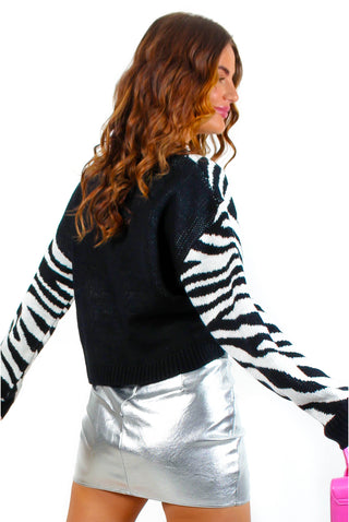 In The Stars - White Black Star Zebra Print Knitted Jumper