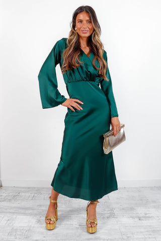 In Your Satin Dreams - Forest Plunge Midi Dress