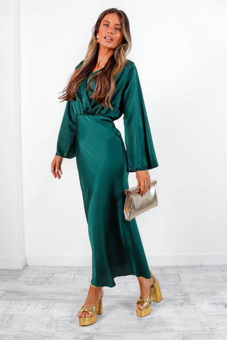 In Your Satin Dreams - Forest Plunge Midi Dress