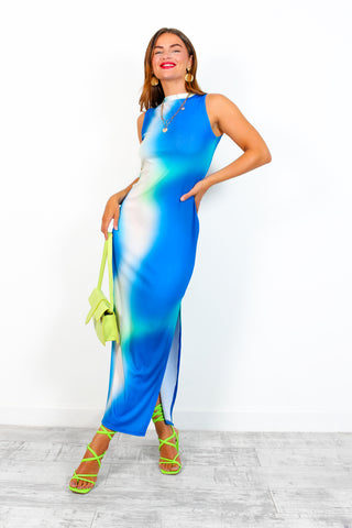 Its An Illusion - Blue Sea Green Ombre Midi Dress