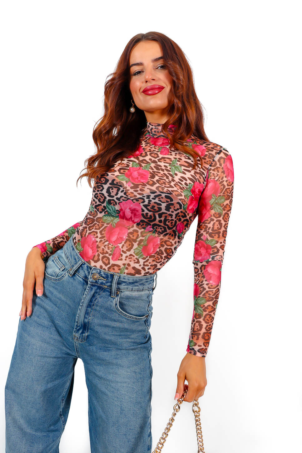 Its Sheer Luck - Pink Red Heart Print Mesh Top