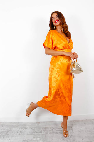 Jacquard Of All Trades - Orange Jacquard Midi Dress