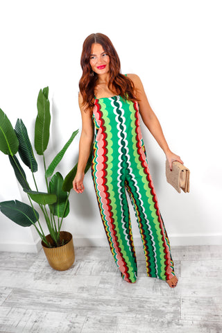 Jumps Out - Green Printed Wide Leg Jumpsuit