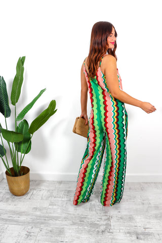 Jumps Out - Green Printed Wide Leg Jumpsuit