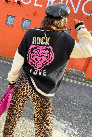 Knit In Love - Black Pink Rock Tiger Motif Knitted Jumper