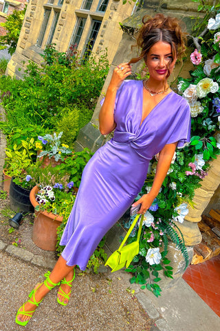 Knot Your Average - Lilac Satin Knot Front Midi Dress