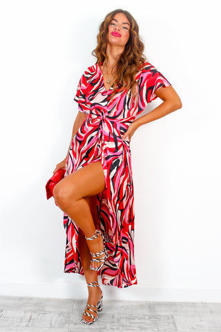 Knot In Love - Black Red Abstract Maxi Dress