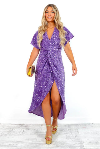 Knot In Love - Purple Sequin Midi Dress
