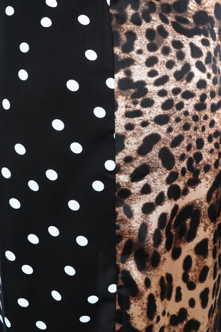 Knot In Love - Spliced Leopard Print Polka Dot Midi Dress