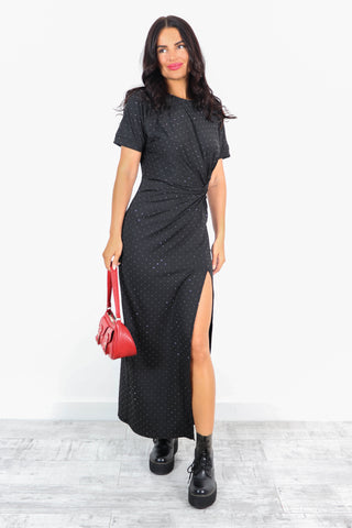 Knot What I Said - Black Knot Split Leg Midi Dress