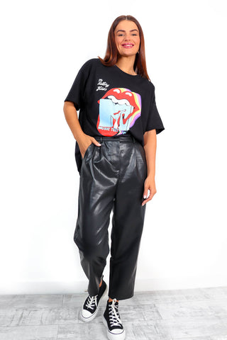 Leather Been Mine - Black Faux Leather Tapered Trousers