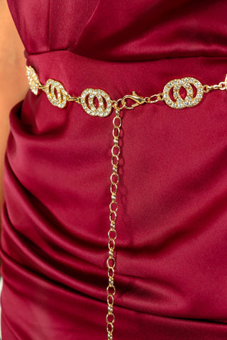 Let's Link Up - Gold Diamante Double Circle Chain Belt