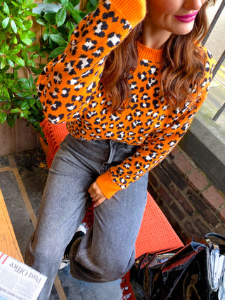 Livin The Leopard Life - Orange Leopard Knitted Jumper