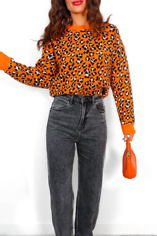 Livin' The Leopard Life - Orange Leopard Knitted Jumper