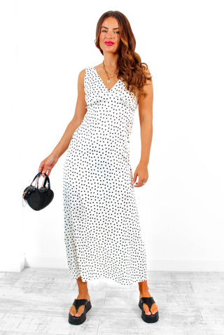 Living In The Moment - White Black Polka Dot Maxi Dress