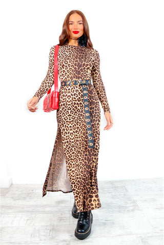 Love That Vibe - Beige Leopard Print Midi Dress