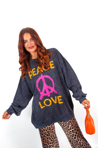 Love Your Peace - Acid Wash Fuchsia Orange Graphic Sweatshirt