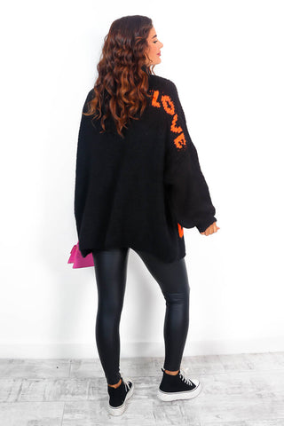 Love Your Peace - Black Orange Multi Reversible Knitted Jumper